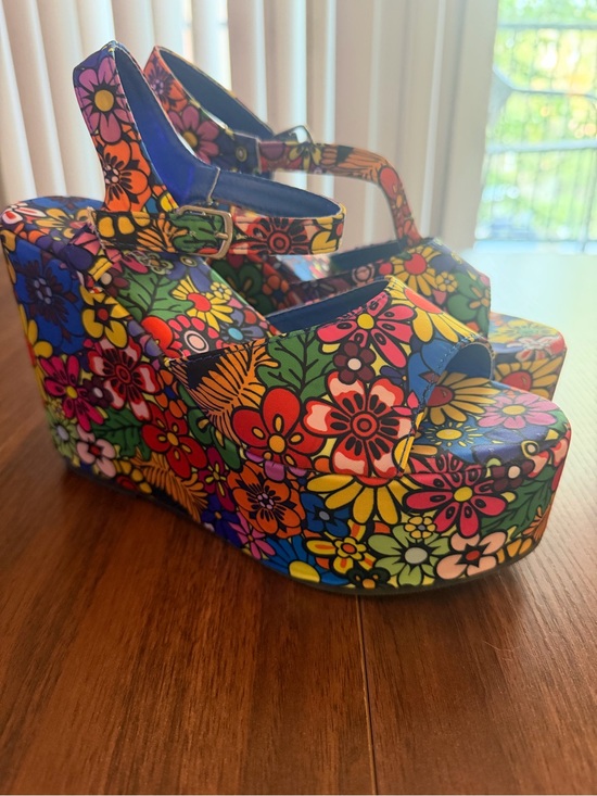 SHEIN Shoes - SHEIN Bright Multicolor Floral Platform Wedges